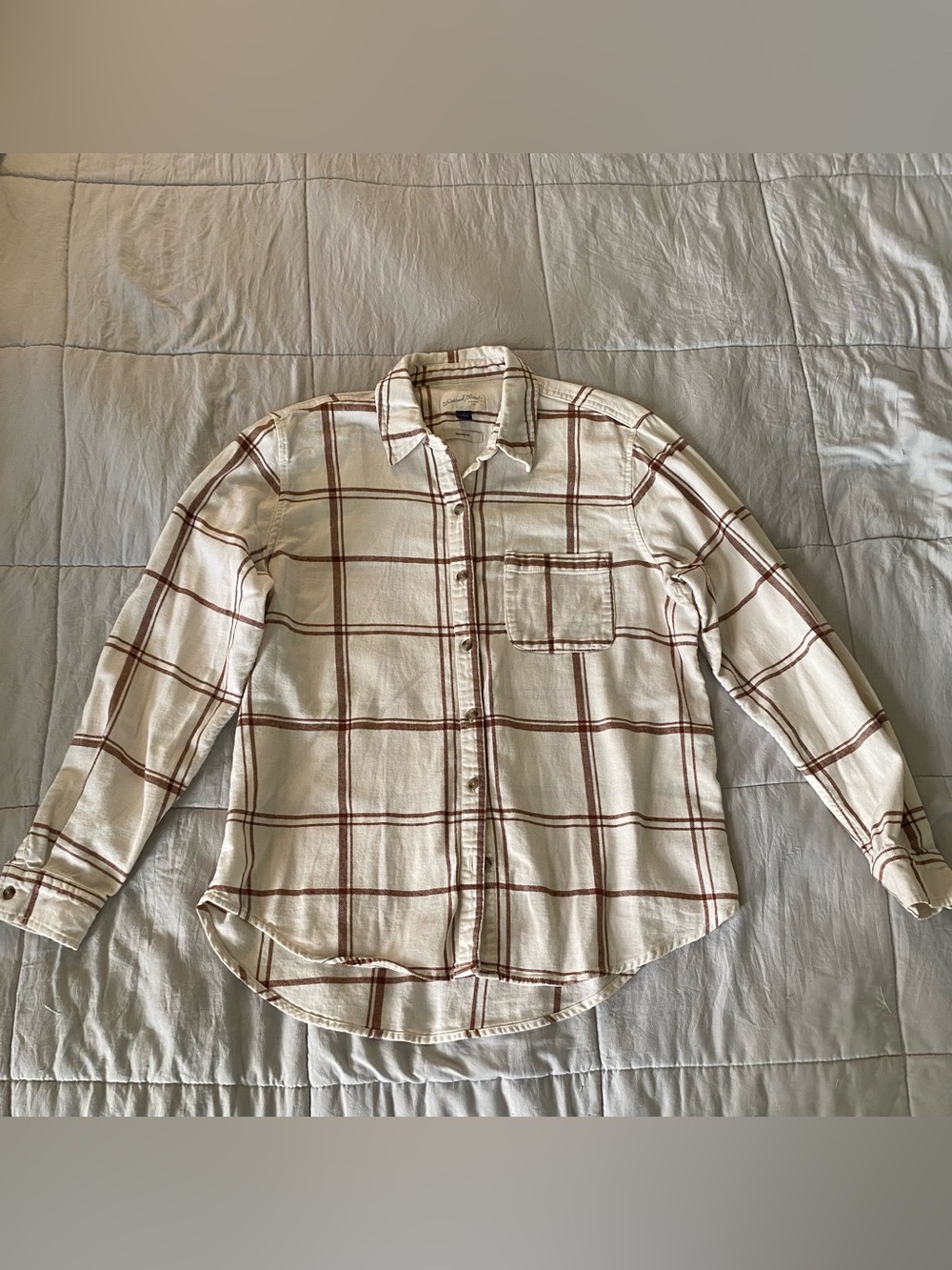 Universal Thread Cream and Brown Plaid Button-Down Shirt